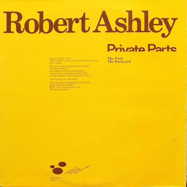 Robert Ashley | Private Parts | Album-Vinyl